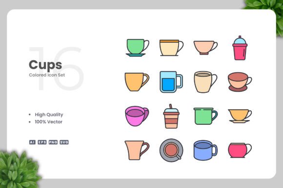 Cups Color Icons Graphics for Digital Sellers