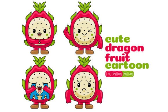 Cute Dragon Fruit Mascot Vector Pack 02 - Graphics for Illustrations