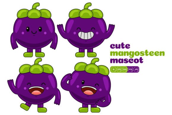 Cute Mangosteen Mascot Vector Pack 01 – A Playful Graphic Asset