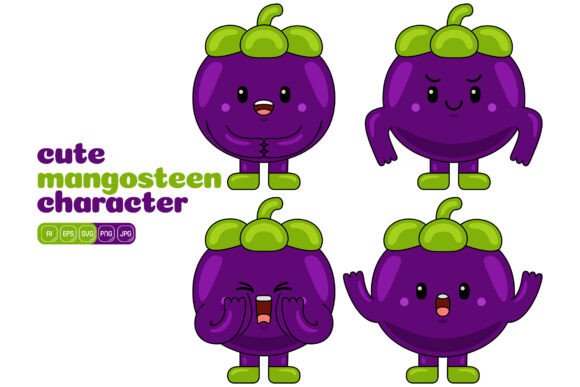 Cute Mangosteen Mascot Vector Pack 02 - Graphics for Branding and Illustrations