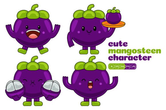 Cute Mangosteen Mascot Vector Pack 04 for Branding and Illustrations