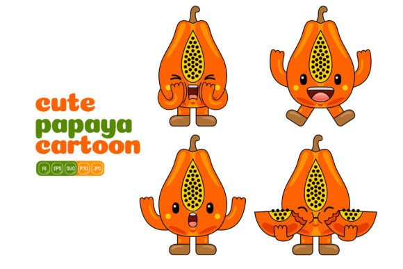 Cute Papaya Mascot Vector Pack 04 for Handmade Projects
