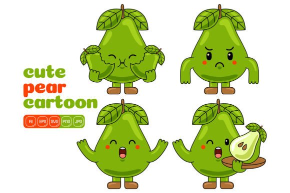 Cute Pear Mascot Vector Pack 02 – A Versatile Graphic Asset for Blogs and Websites