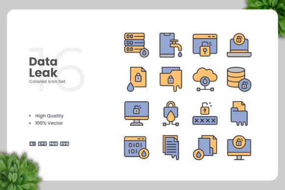 Data Leak Color Icons - Graphics for Digital and Print Use