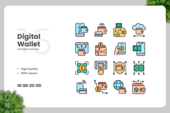 Digital Wallet Colored Icons for Modern Web and Print Graphics