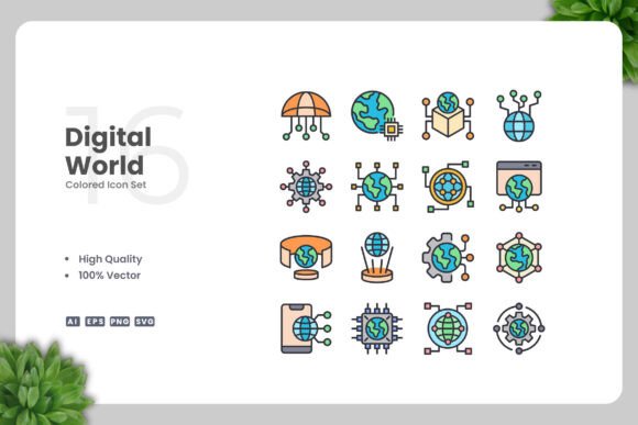 Digital World Colored Icons for Local Business Branding