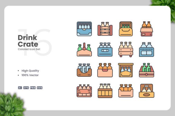Drink Crate Colored Icons: A Versatile Graphic Design Asset