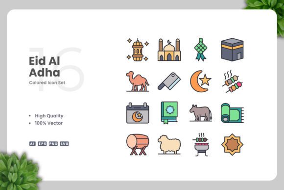 Eid Al Adha Colored Icons for Branding and Design