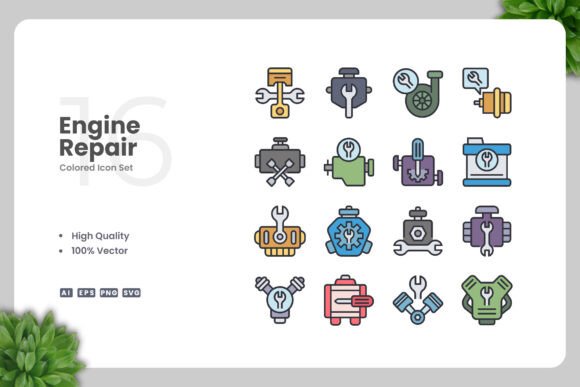 Engine Repair Color Icons for Crafting and Design