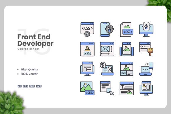 Front End Developer Color Icons for Handmade Projects