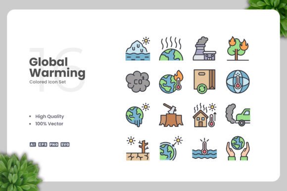 Global Warming Colored Icons for Crafting and Design
