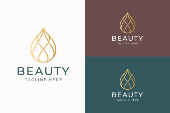 Golden Droplet Logo Templates for Natural Beauty Graphics