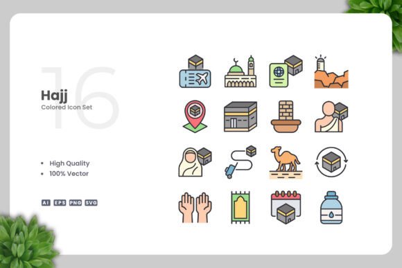Hajj Colored Icons: A Versatile Graphic Asset for Local Branding