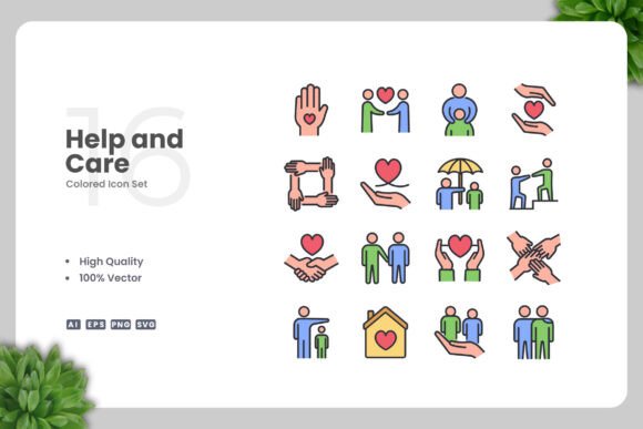 Help and Care Colored Icons for Digital Product Creation