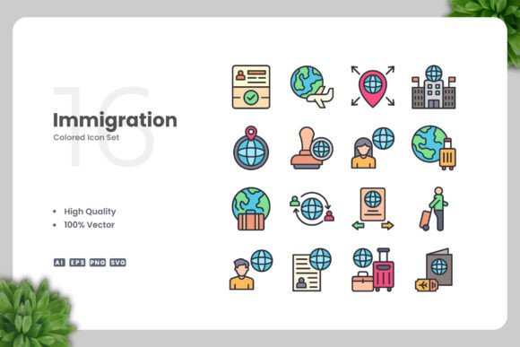 Immigration Colored Icons: A Versatile Graphic Asset for Content Creators