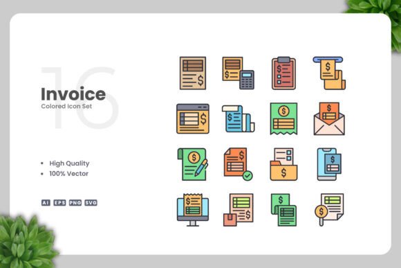 Invoice Colored Icons for Handmade Business and Cricut Projects