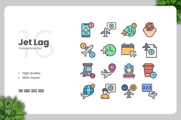 Jet Lag Colored Icons: A Versatile Graphic Asset for Content Creators