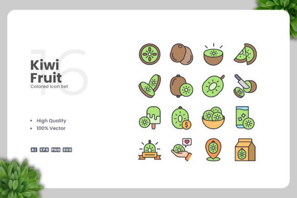 Kiwi Fruit Colored Icons for Local Business Graphics