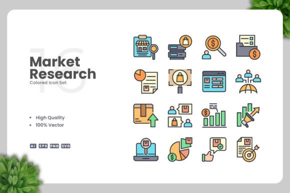 Market Research Colored Icons for Local Business Branding