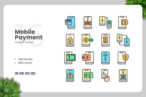 Mobile Payment Colored Icons for Local Business Branding