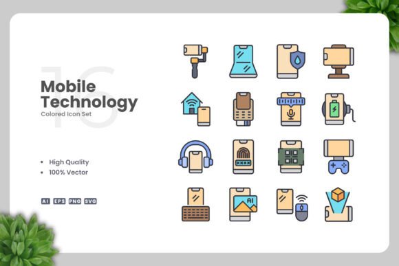 Mobile Technology Colored Icons - Modern Graphics for Branding