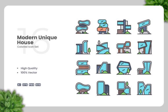 Modern Unique House Colored Icons for Digital and Print Projects