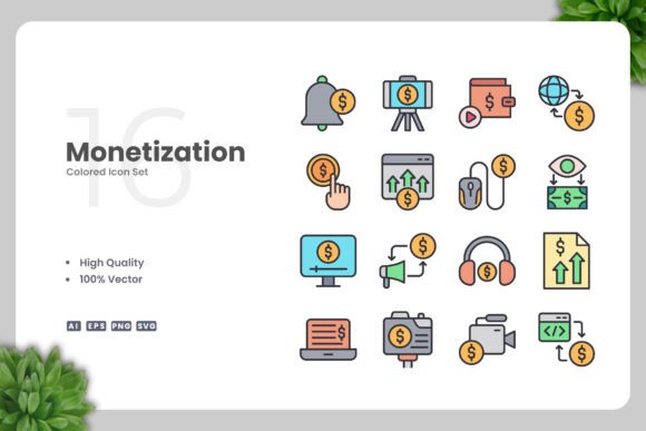 Monetization Colored Icons for Local Business Branding