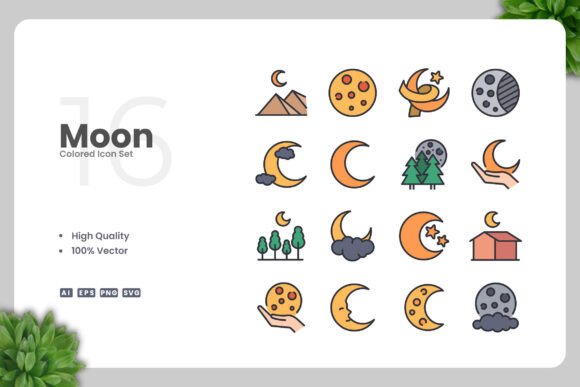 Moon Colored Icons - A Versatile Graphic Design Asset