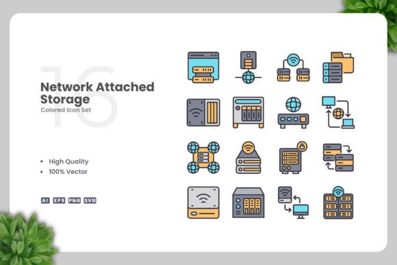 Network Attached Storage Colored Icons for Small Business Branding