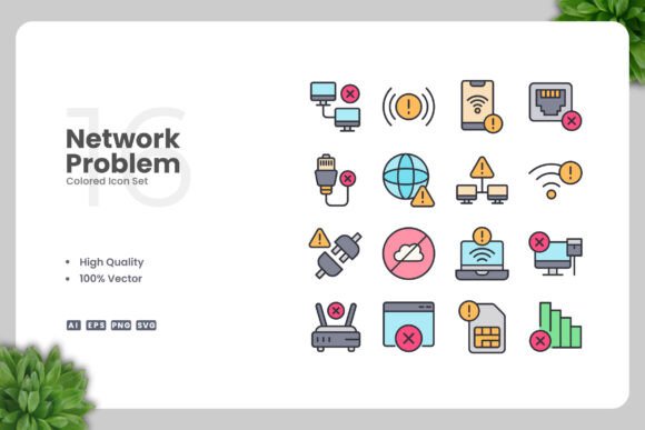 Network Problem Colored Icons for Local Business Branding