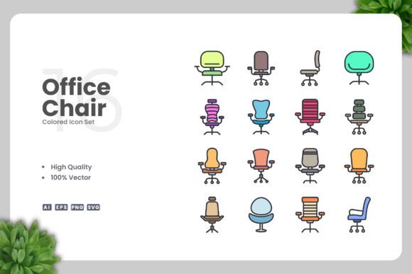 Office Chair Colored Icons for Modern Web and Print Graphics