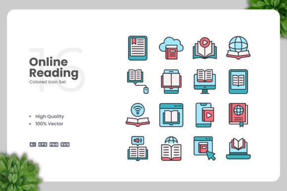 Online Reading Colored Icons: A Graphic Design Asset for Modern Content Publishing
