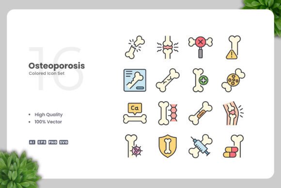 Osteoporosis Colored Icons for Commercial Graphics