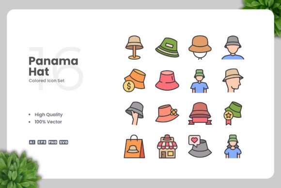 Panama Hat Colored Icons – Clean Graphics for Modern Branding