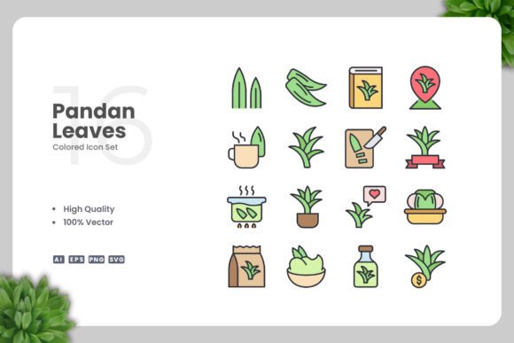 Pandan Leaves Colored Icons for Handmade Creations