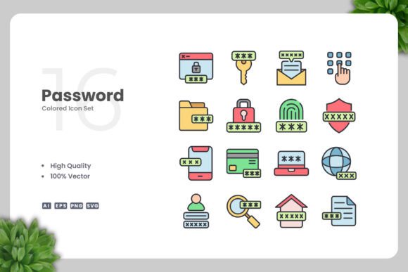 Password Colored Icons for Modern Branding and Packaging