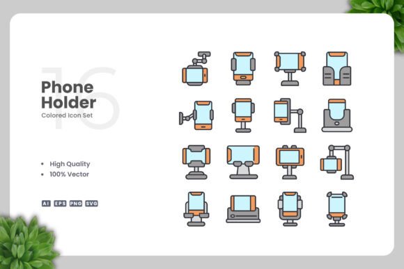 Phone Holder Colored Icons - A Versatile Graphic Design Asset