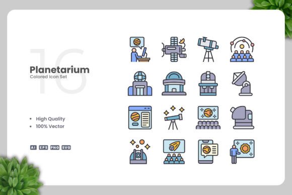 Planetarium Colored Icons - A Versatile Graphic Design Asset