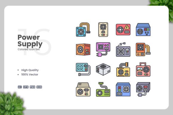 Power Supply Colored Icons for Local Business Branding