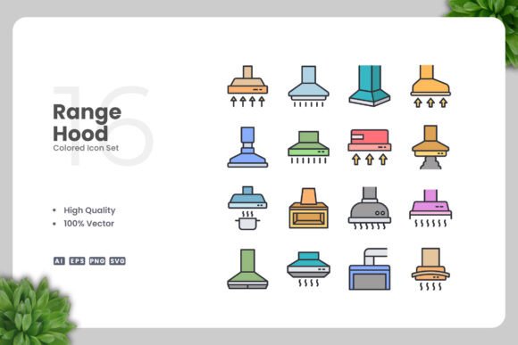 Range Hood Colored Icons - A Versatile Graphic Design Asset