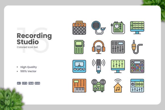 Recording Studio Colored Icons for Crafting and Design