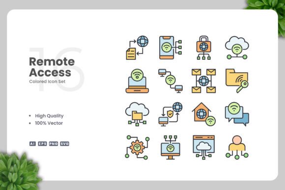 Remote Access Colored Icons for Modern Branding and Marketing